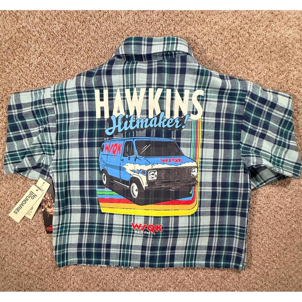 NWT Netflix Stranger Things x No Boundaries Cotton Cropped Flannel Size XXS (00) - Picture 2 of 12